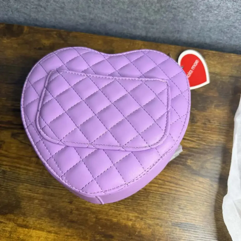Lola Mae Quilted Heart Crossbody Bag in Lavender